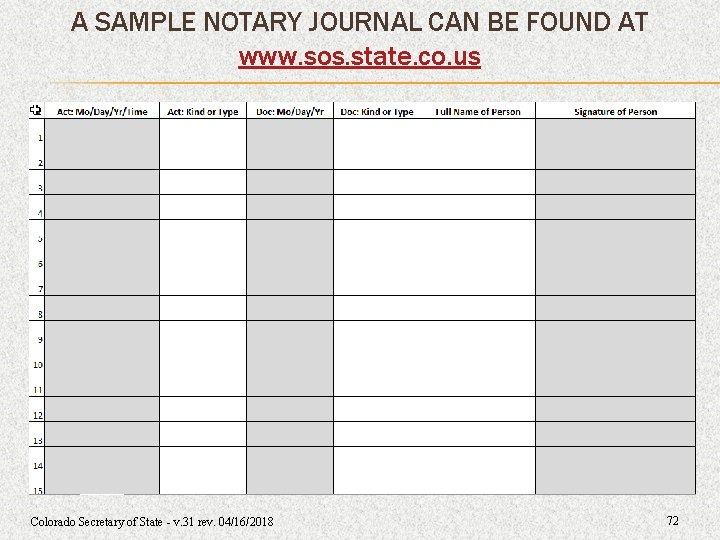 A SAMPLE NOTARY JOURNAL CAN BE FOUND AT www. sos. state. co. us Colorado A SAMPLE NOTARY JOURNAL CAN BE FOUND AT www. sos. state. co. us Colorado
