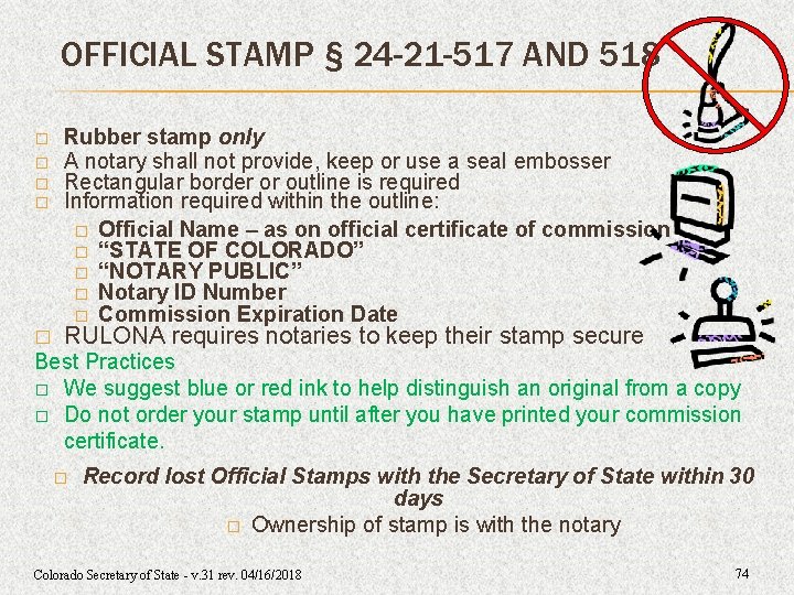 OFFICIAL STAMP § 24 -21 -517 AND 518 � � � Rubber stamp only OFFICIAL STAMP § 24 -21 -517 AND 518 � � � Rubber stamp only