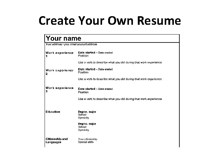 Create Your Own Resume 