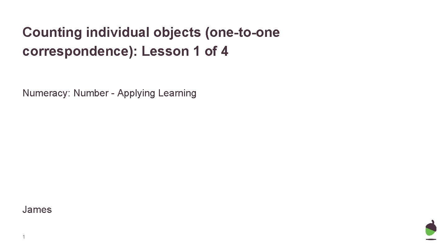 Counting individual objects (one-to-one correspondence): Lesson 1 of 4 Numeracy: Number - Applying Learning