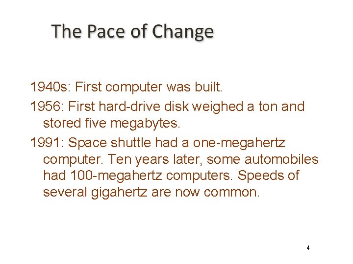 1940 s: First computer was built. 1956: First hard-drive disk weighed a ton and