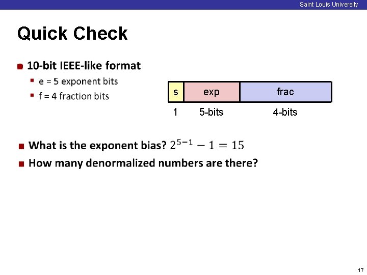 Saint Louis University Quick Check ¢ s exp frac 1 5 -bits 4 -bits