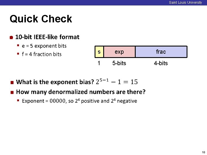 Saint Louis University Quick Check ¢ s exp frac 1 5 -bits 4 -bits