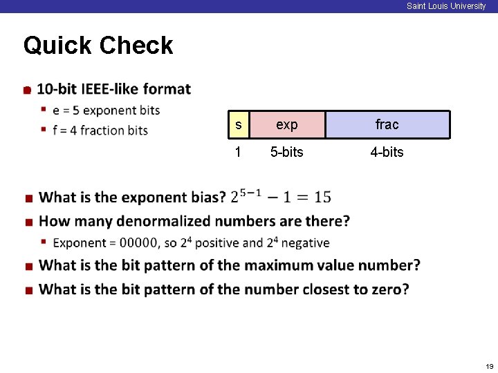 Saint Louis University Quick Check ¢ s exp frac 1 5 -bits 4 -bits