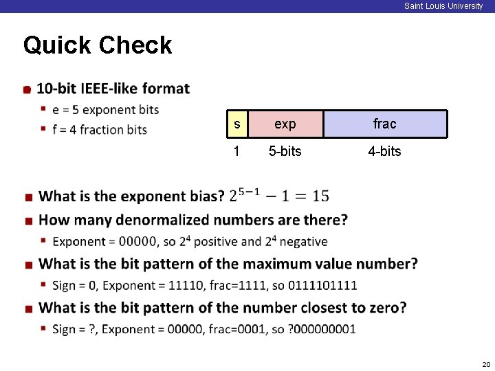Saint Louis University Quick Check ¢ s exp frac 1 5 -bits 4 -bits
