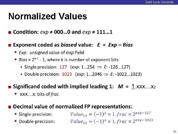 Saint Louis University Normalized Values ¢ 31 