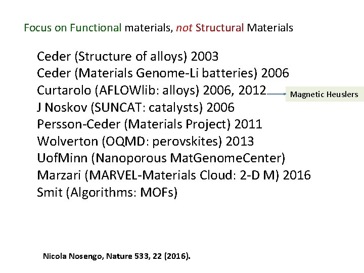 Focus on Functional materials, not Structural Materials Ceder (Structure of alloys) 2003 Ceder (Materials