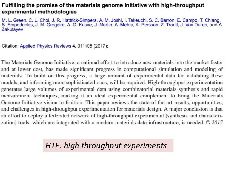 HTE: high throughput experiments 
