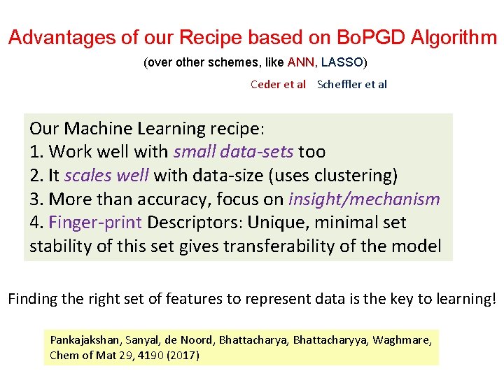 Advantages of our Recipe based on Bo. PGD Algorithm (over other schemes, like ANN,