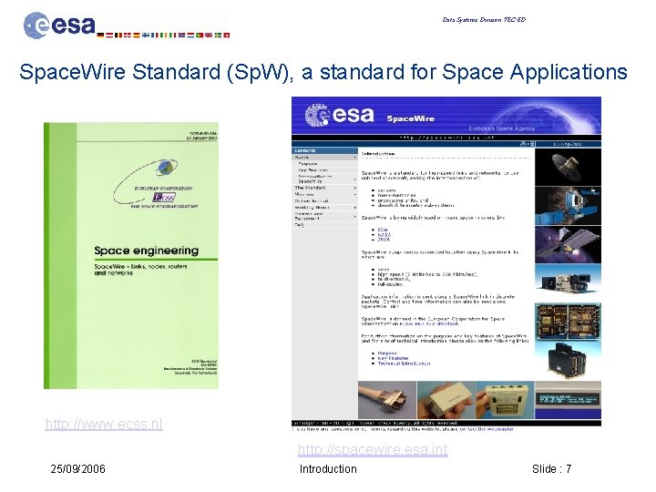 Data Systems Division TEC-ED Space. Wire Standard (Sp. W), a standard for Space Applications