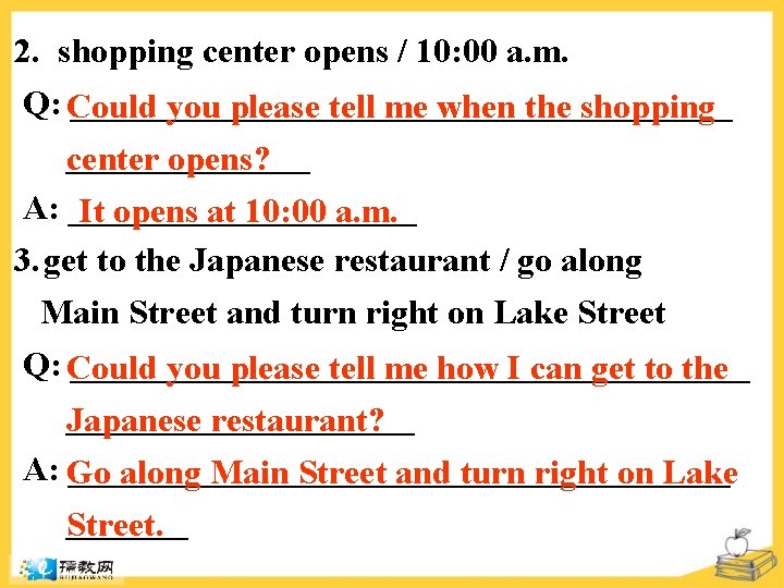 2. shopping center opens / 10: 00 a. m. Q: Could ___________________ you please
