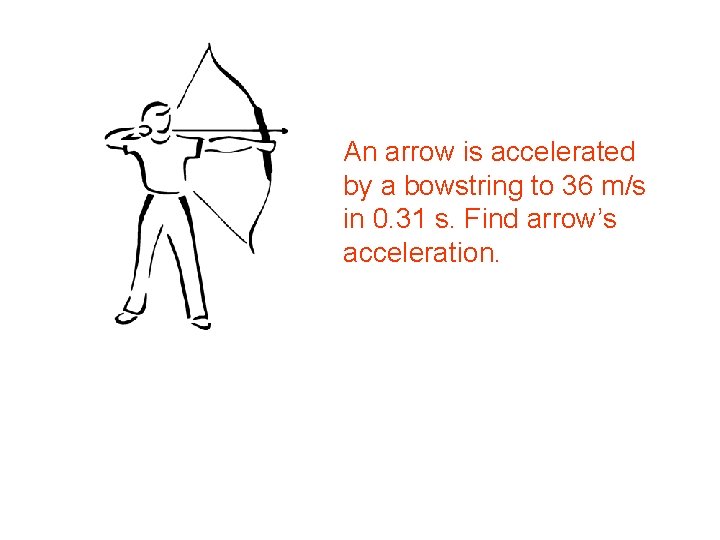 An arrow is accelerated by a bowstring to 36 m/s in 0. 31 s.