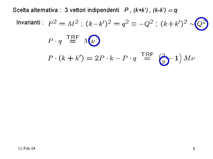 Scelta alternativa : 3 vettori indipendenti P , (k+k’) , (k-k’) ´ q Invarianti