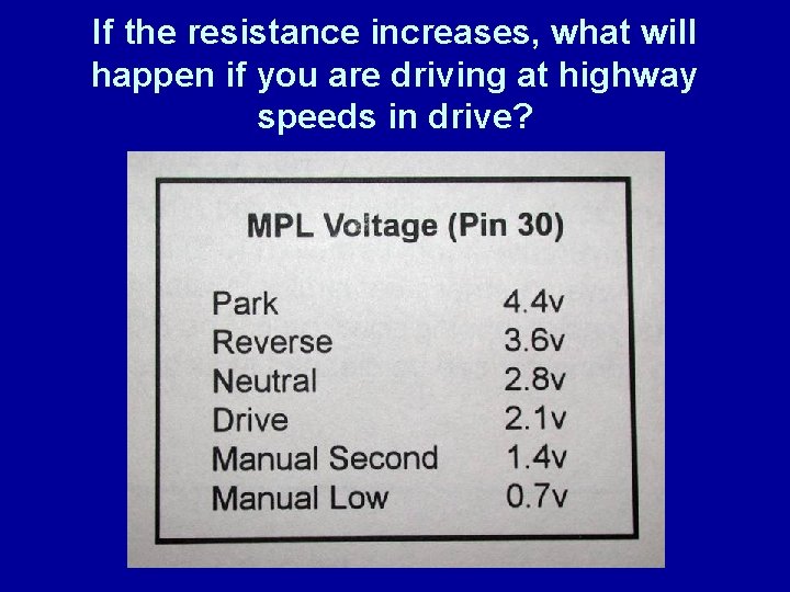 If the resistance increases, what will happen if you are driving at highway speeds