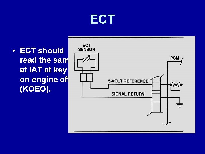 ECT • ECT should read the same at IAT at key on engine off