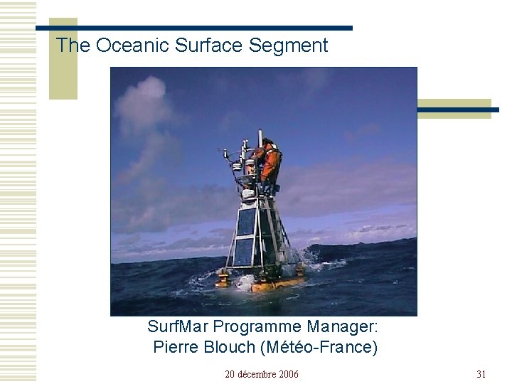 The Oceanic Surface Segment Surf. Mar Programme Manager: Pierre Blouch (Météo-France) 20 décembre 2006