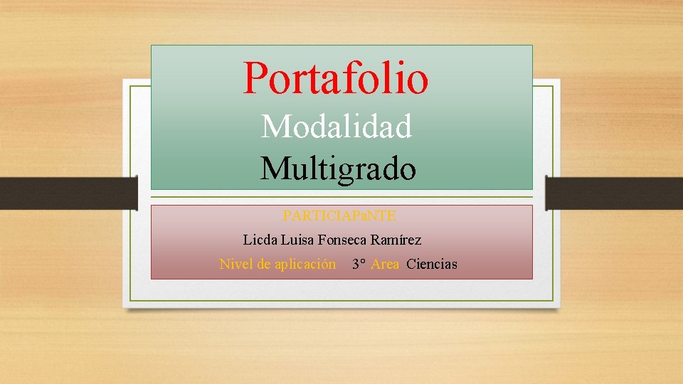 Portafolio Modalidad Multigrado PARTICIAPa. NTE Licda Luisa Fonseca Ramírez Nivel de aplicación 3° Area