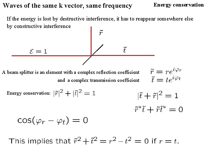 Waves of the same k vector, same frequency Energy conservation If the energy is
