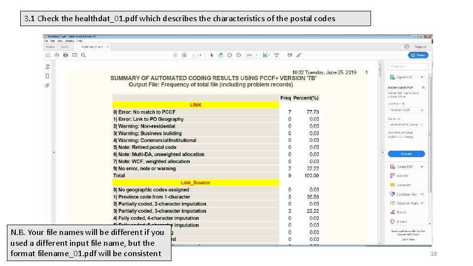 3. 1 Check the healthdat_01. pdf which describes the characteristics of the postal codes
