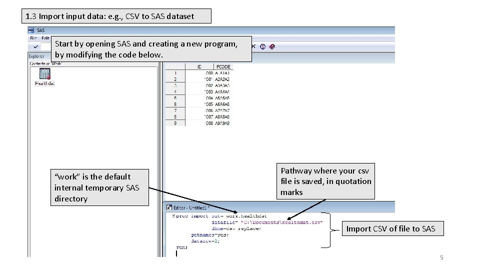 1. 3 Import input data: e. g. , CSV to SAS dataset Start by