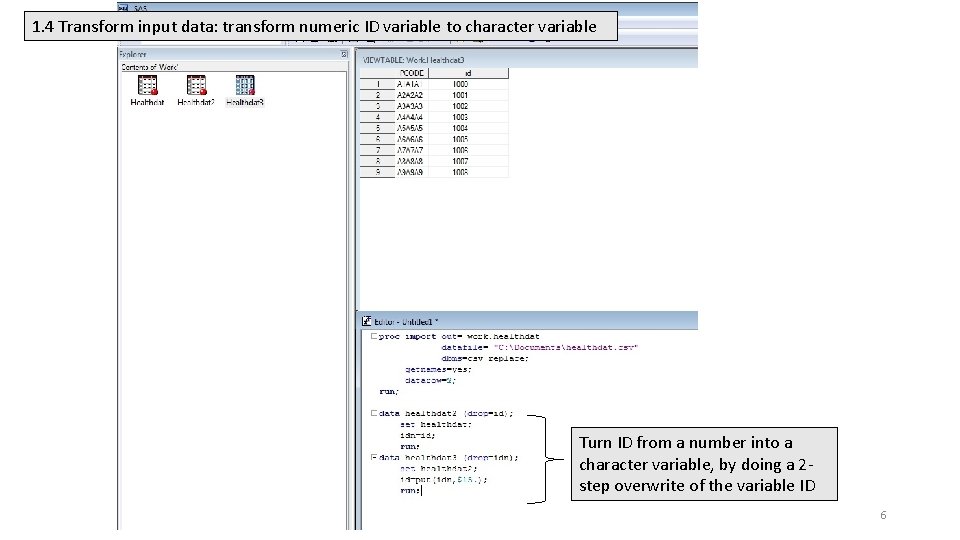 1. 4 Transform input data: transform numeric ID variable to character variable Turn ID