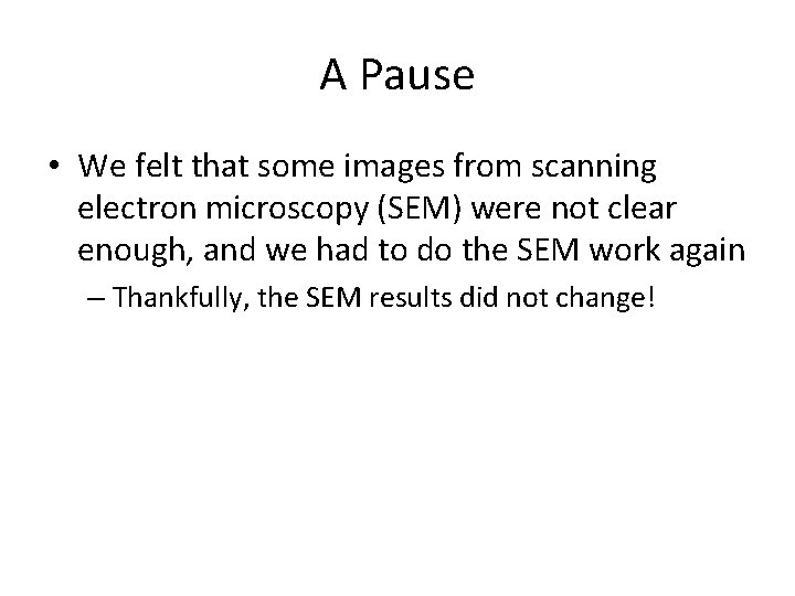 A Pause • We felt that some images from scanning electron microscopy (SEM) were