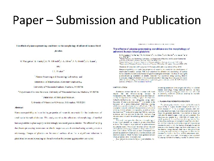 Paper – Submission and Publication 