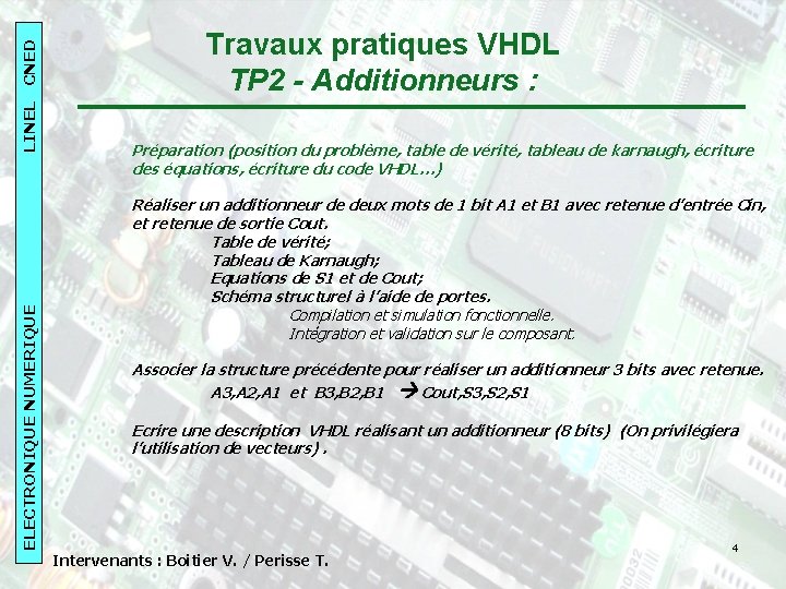 LINEL CNED 2007 -08 LINEL CNED ELECTRONIQUENUMERIQUE Travaux pratiques VHDL TP 2 - Additionneurs