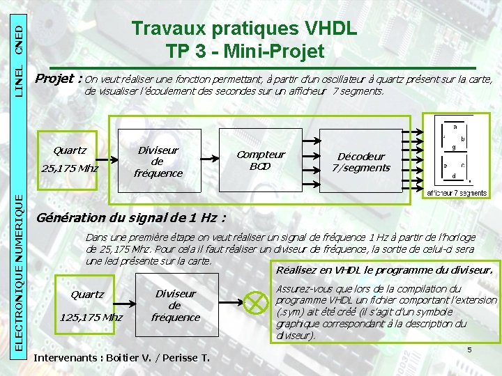 LINEL CNED 2007 -08 LINEL CNED Travaux pratiques VHDL TP 3 - Mini-Projet :