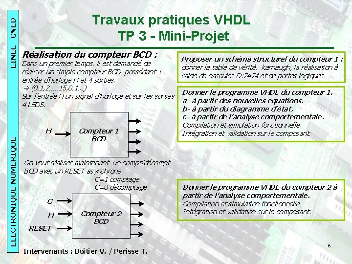 LINEL CNED 2007 -08 LINEL CNED ELECTRONIQUENUMERIQUE Travaux pratiques VHDL TP 3 - Mini-Projet