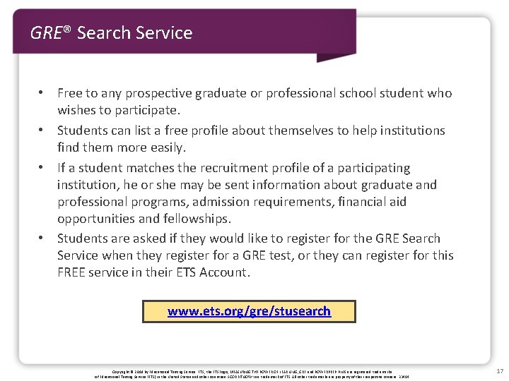 GRE® Search Service • Free to any prospective graduate or professional school student who
