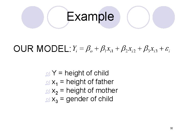 Example OUR MODEL: Y = height of child x 1 = height of father