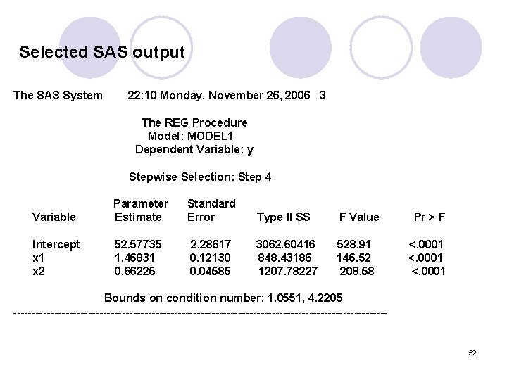 Selected SAS output The SAS System 22: 10 Monday, November 26, 2006 3 The