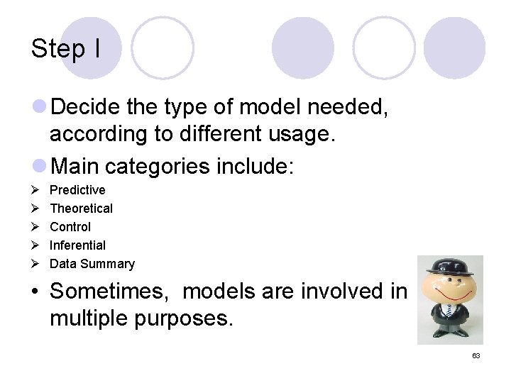 Step I l Decide the type of model needed, according to different usage. l