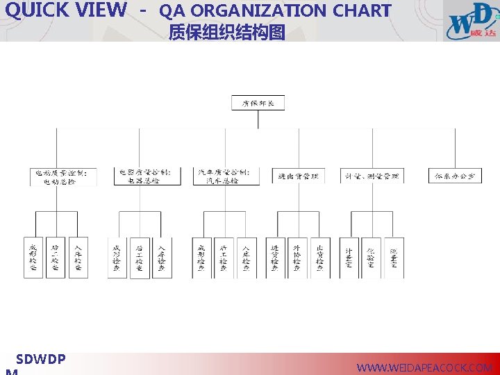 QUICK VIEW - QA ORGANIZATION CHART 质保组织结构图 SDWDP WWW. WEIDAPEACOCK. COM 