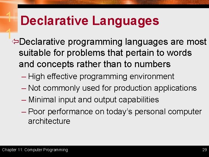 1 Declarative Languages 1ïDeclarative programming languages are most suitable for problems that pertain to