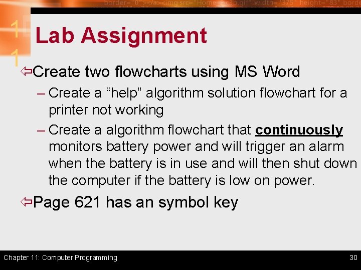 1 Lab Assignment 1ïCreate two flowcharts using MS Word – Create a “help” algorithm