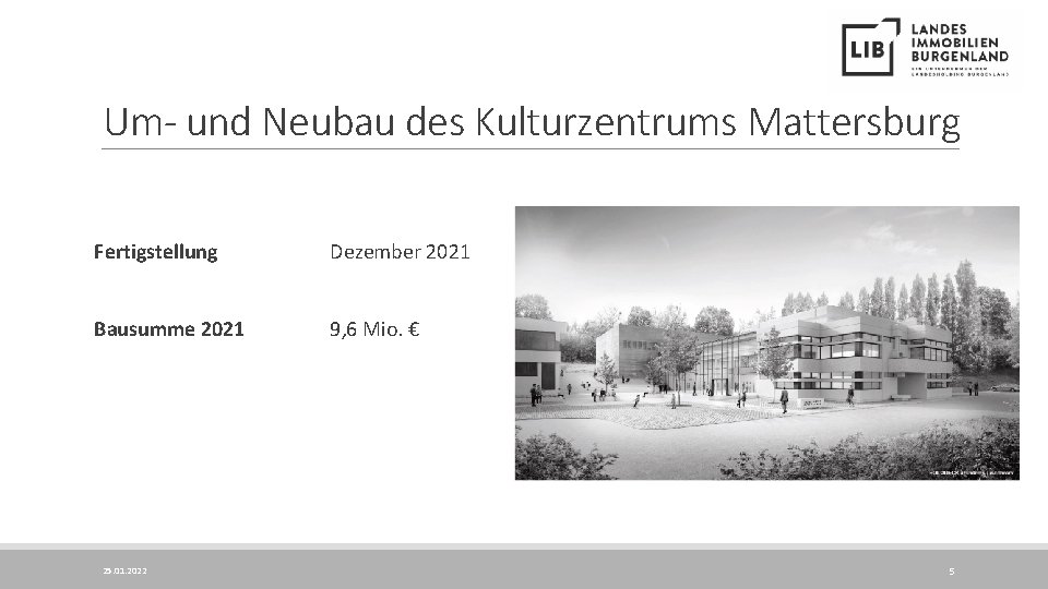 Um- und Neubau des Kulturzentrums Mattersburg Fertigstellung Dezember 2021 Bausumme 2021 9, 6 Mio.