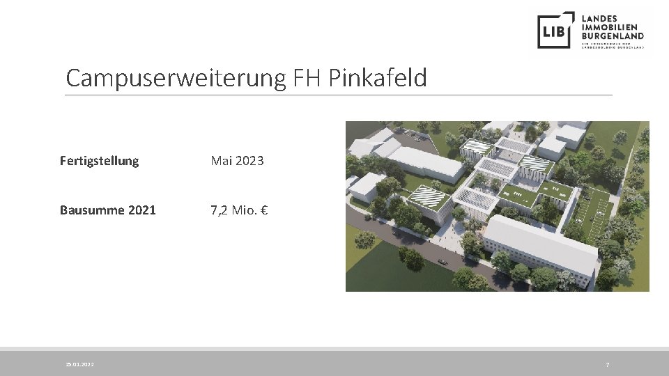 Campuserweiterung FH Pinkafeld Fertigstellung Mai 2023 Bausumme 2021 7, 2 Mio. € 25. 01.