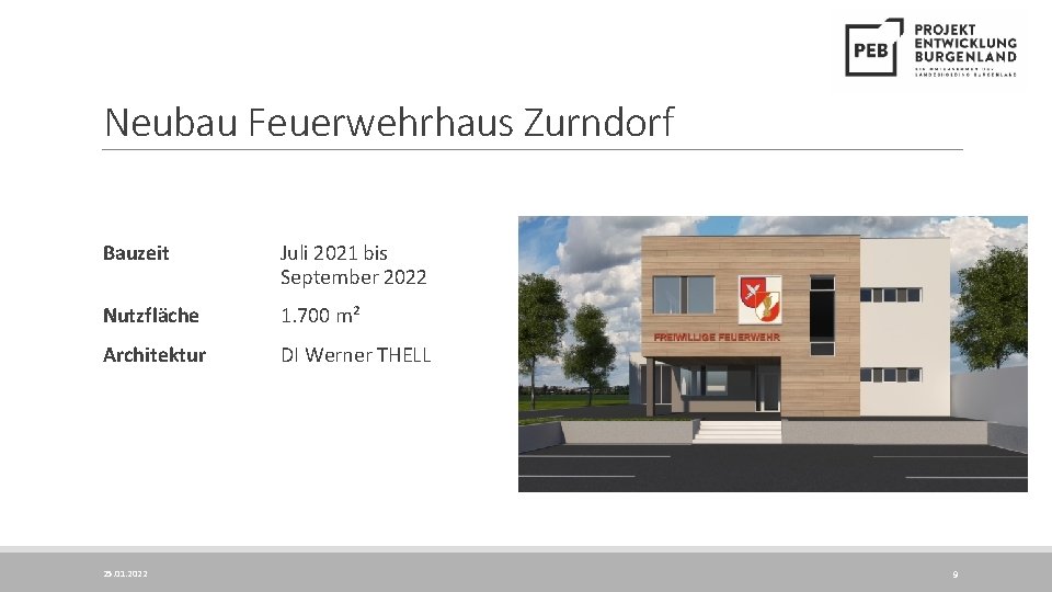 Neubau Feuerwehrhaus Zurndorf Bauzeit Juli 2021 bis September 2022 Nutzfläche 1. 700 m² Architektur