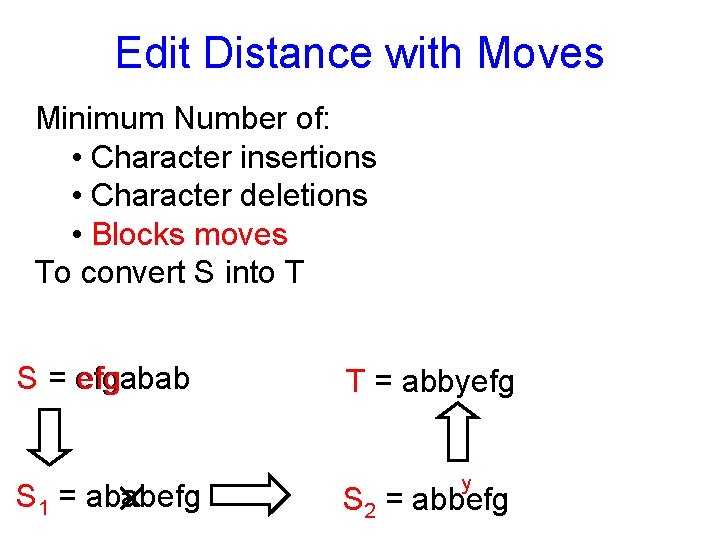 Edit Distance with Moves Minimum Number of: • Character insertions • Character deletions •