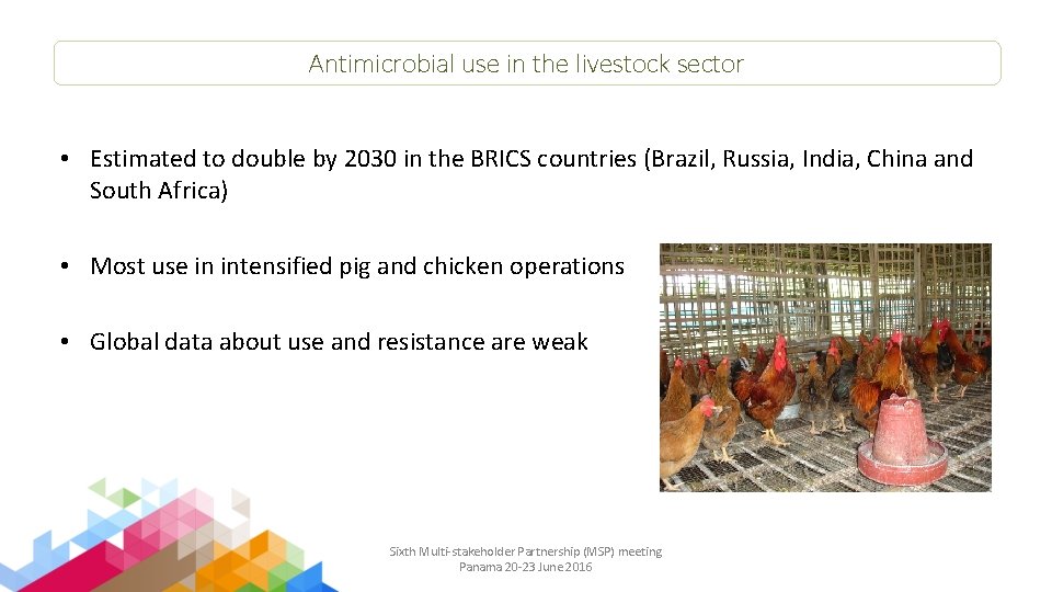 Antimicrobial use in the livestock sector • Estimated to double by 2030 in the