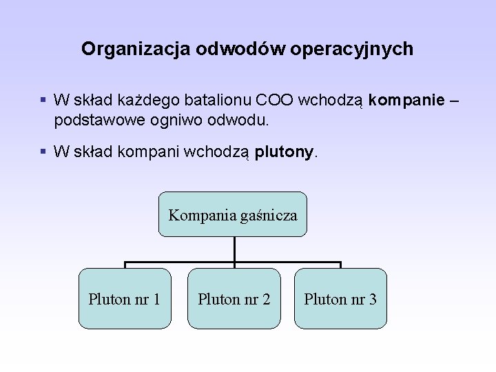 Organizacja odwodów operacyjnych § W skład każdego batalionu COO wchodzą kompanie – podstawowe ogniwo
