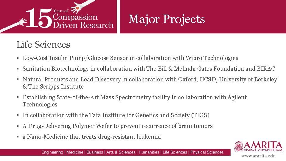 Major Projects Life Sciences § Low-Cost Insulin Pump/Glucose Sensor in collaboration with Wipro Technologies