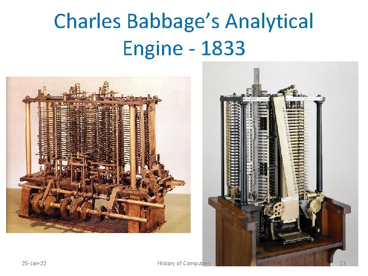 Charles Babbage’s Analytical Engine - 1833 25 -Jan-22 History of Computers 13 