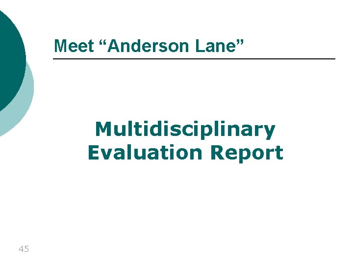 Meet “Anderson Lane” Multidisciplinary Evaluation Report 45 