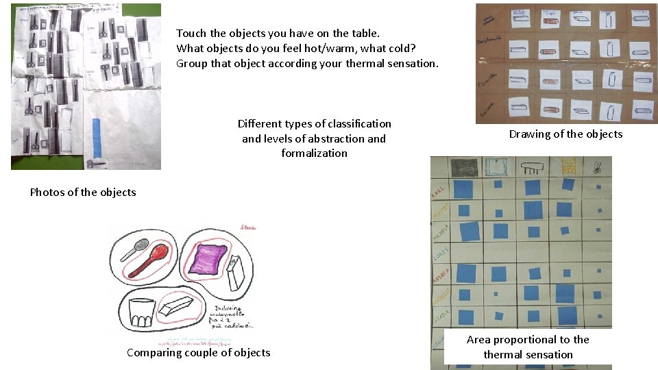 Touch the objects you have on the table. What objects do you feel hot/warm,