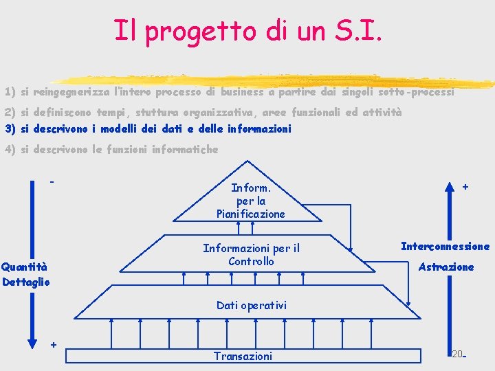 Il progetto di un S. I. 1) si reingegnerizza l’intero processo di business a