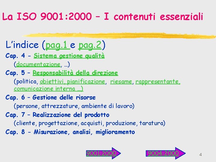 La ISO 9001: 2000 – I contenuti essenziali L’indice (pag. 1 e pag. 2)