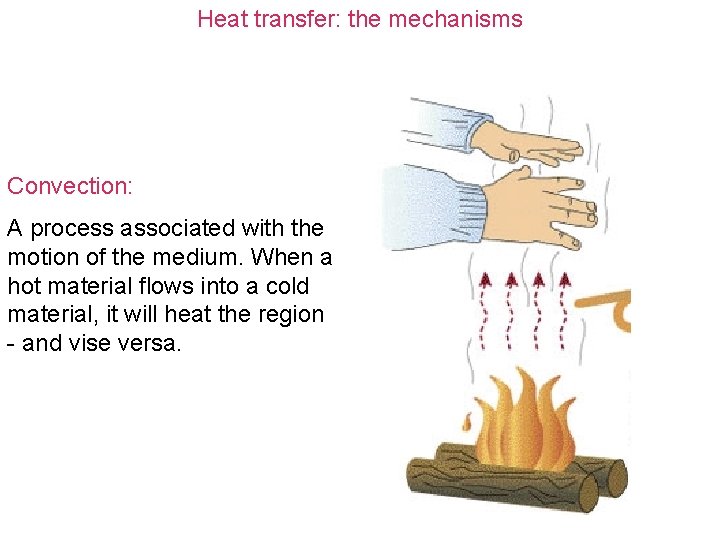 Heat transfer: the mechanisms Convection: A process associated with the motion of the medium.